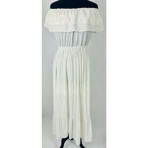 Anna-Kaci Large White Off the Shoulder Tiered Maxi Dress Boho Peasant Coastal